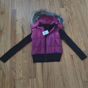 Takeout Girls Magenta and Black Kids Jacket with Faux Fur Trim Hood - Size S (7)